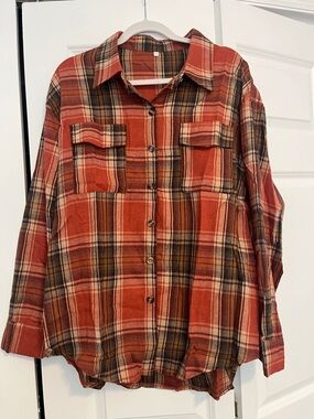 SHEIN | Plaid Button-Down Shirt | Orange | Size 2X